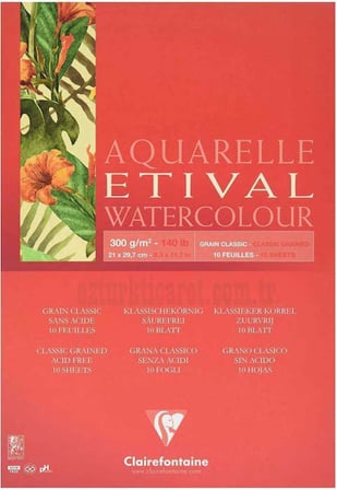 Clairefontaine Etival Classic Üstten Yapışkanlı A4 300 Gram 15 Yaprak Suluboya Blok Resim Defteri