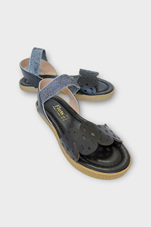 Kadın Tek Bant Lastik Detaylı Lazer Kesim Yazlık Sandalet SİYAH