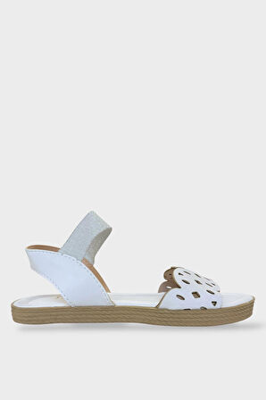 Kadın Tek Bant Lastik Detaylı Lazer Kesim Yazlık Sandalet BEYAZ