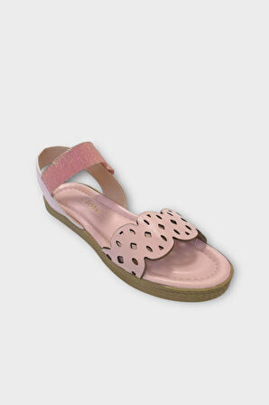 Kadın Tek Bant Lastik Detaylı Lazer Kesim Yazlık Sandalet PUDRA