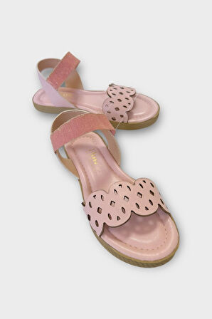 Kadın Tek Bant Lastik Detaylı Lazer Kesim Yazlık Sandalet PUDRA