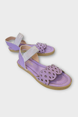 Kadın Tek Bant Lastik Detaylı Lazer Kesim Yazlık Sandalet Lila