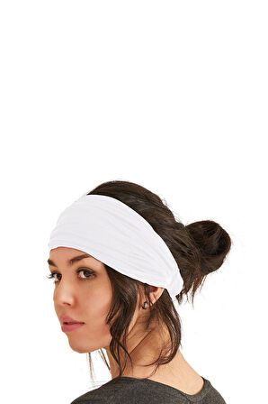 Paraşüt Bandana Sade Düz Renk Pamuklu Kumaş Lastikli Beyaz