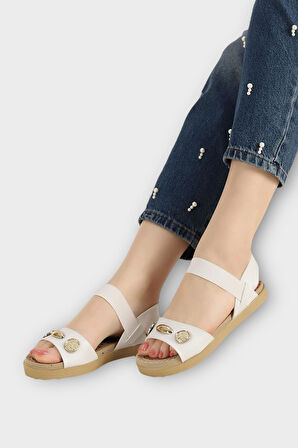 Kadın Tek Bant Aksesuarlı  Bilek Lastik Detaylı  Sandalet BEYAZ