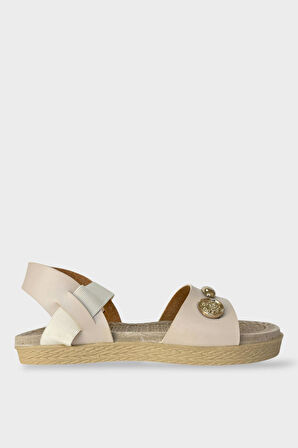 Kadın Tek Bant Aksesuarlı  Bilek Lastik Detaylı  Sandalet BEJ