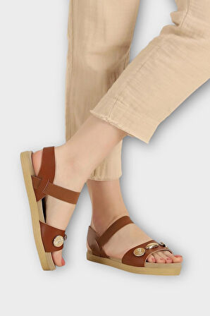 Kadın Tek Bant Aksesuarlı  Bilek Lastik Detaylı  Sandalet TABA