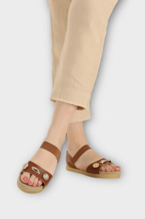 Kadın Tek Bant Aksesuarlı  Bilek Lastik Detaylı  Sandalet TABA