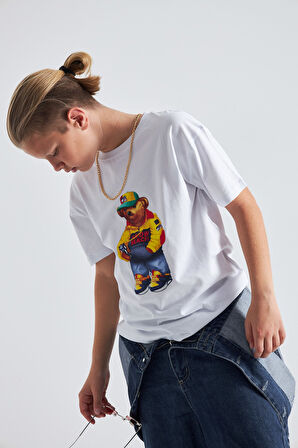 Teddy Bear Snow Beach  Baskılı %100 Pamuk Erkek Oversize Çocuk Tişört