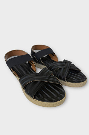 Kadın Cırtlı Çapraz Bant Sandalet SİYAH