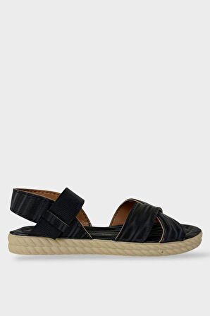 Kadın Cırtlı Çapraz Bant Sandalet SİYAH