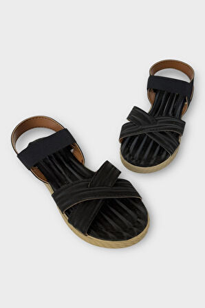 Kadın Cırtlı Çapraz Bant Sandalet SİYAH