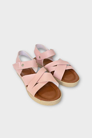 Kadın Cırtlı Çapraz Bant Sandalet PUDRA