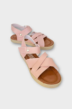 Kadın Cırtlı Çapraz Bant Sandalet PUDRA