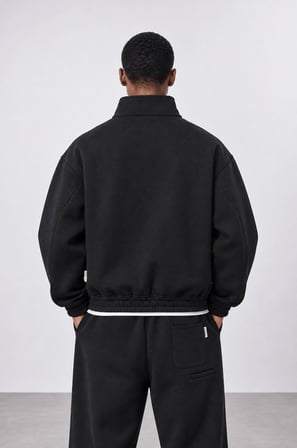 Erkek Crop Fit Panda Oversize Zip Siyah