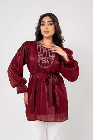 Taş işlemeli Kemer Detaylı Bluz BLZ16086