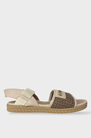 Kadın Hasır Tek Bant Lastik Detaylı Sandalet BEJ