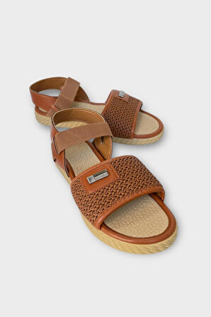 Kadın Hasır Tek Bant Lastik Detaylı Sandalet TABA