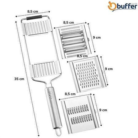 caselka® Ayarlanabilir 3 Farklı Başlıklı Tutmalı Sebze Dilimleyici Peynir Rendeleyici Aparat