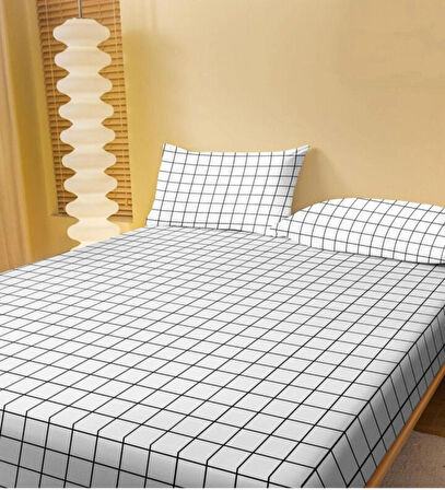KareDesenli Ranforce Lastikli Çarşaf Seti 160 X 200