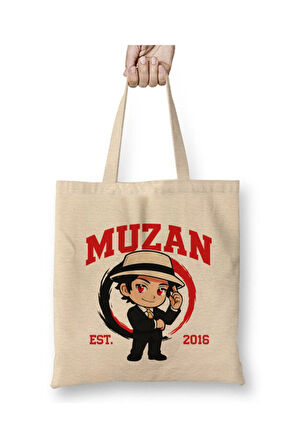 Muzan Kibutsuji Demon Slayer Beyaz Bez Çanta Uzun Saplı Alışveriş Çantası Plaj Çantası