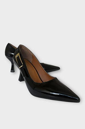 Kadın Rugan Yan Bant Detaylı Topuklu Ayakkabı  SİYAH