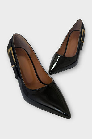 Kadın Rugan Yan Bant Detaylı Topuklu Ayakkabı  SİYAH