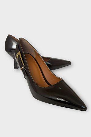 Kadın Rugan Yan Bant Detaylı Topuklu Ayakkabı  KAHVERENGİ