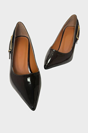 Kadın Rugan Yan Bant Detaylı Topuklu Ayakkabı  KAHVERENGİ