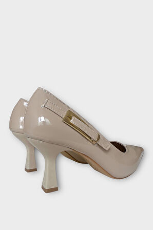 Kadın Rugan Yan Bant Detaylı Topuklu Ayakkabı  BEJ