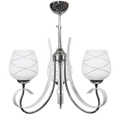 Şenay Aydınlatma Dekoratif 3'lü Opal Cam Krom Modern Avize-Beyaz