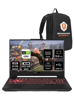 TUF Gaming A15 R7 7435HS 8GB 512GB SSD RTX4060/8GB 144Hz 15.6" FHD FDOS & PER4 ÇANTA