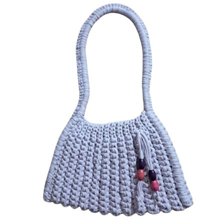 Uretti - Emine 9106 El Örgüsü Hasır Görünümlü Penye Kumaş Omuz Çantası - 26 x 19