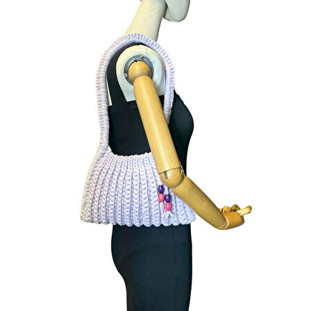 Uretti - Emine 9106 El Örgüsü Hasır Görünümlü Penye Kumaş Omuz Çantası - 26 x 19