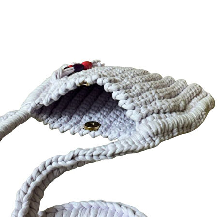 Uretti - Emine 9106 El Örgüsü Hasır Görünümlü Penye Kumaş Omuz Çantası - 26 x 19