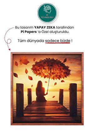 Yapraktan Şemsiyeli İskelede Oturan Kadın-Empresyonizm Tarz Statik Tutunan Akıllı Kağıt Duvar Poster