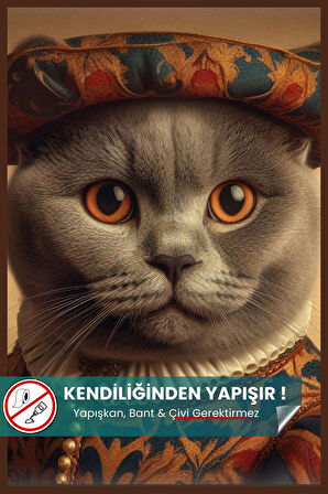 Scottish Fold Kedi Posteri, Scottish Kedi Posteri, Akıllı Kağıt Premium Poster, Yapay Zeka Tasarım