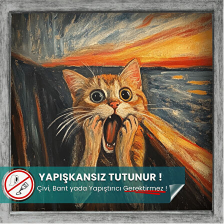 Edvard Munch Çığlık Posteri, Eğlenceli Poster, Kedili Poster, Duvar Posteri, Kedi Sevenlere Hediye