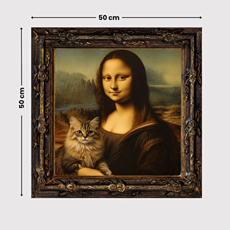 Mona Lisa & Kedi Posteri, Yapışkansız Tutunan Premium Baskı Statik Kağıt Poster, Yapay Zeka Tasarım