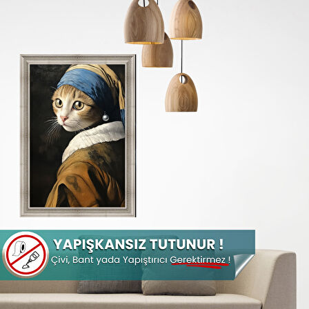 İnci Küpeli Kedi Posteri, Premium Baskı Kalitesi, Akıllı Kağıt Poster, Eşsiz Yapay Zeka Tasarım