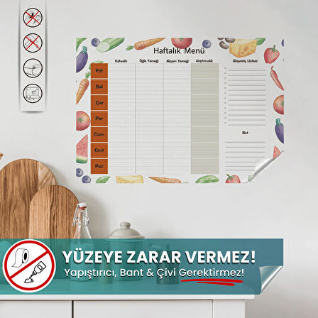 Haftalık Yemek Menüsü Planlayıcı, Buzdolabı Yazı Tahtası, Yapışkansız Tutunan Statik Akıllı Kağıt