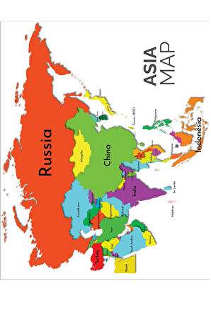 Asya Kıtası Haritası, İz Bırakmaz, Sihirli Kağıt, Harita, Yapışkansız Tutunan,Statik Akıllı Kağıt