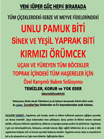 (0,5 LT) Çiçekler Için Unlu Pamuk Biti Ilacı - Sinek Ve Yaprak Biti - Kırmızı Örümcek Ilacı