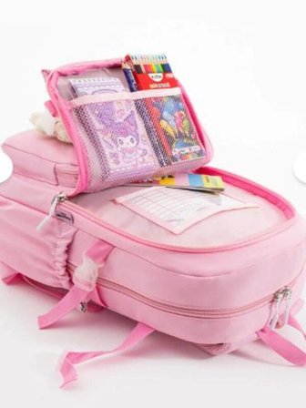 TRG POLO Pembe RoxYy Stiitch Kore Kawaaii Okul Çantası Seti – Sırt Çantası + Beslenme Çantası + Kalemlik