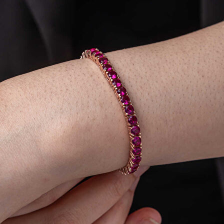 Himarry 925 Ayar Gümüş Pembe Taşlı Su Yolu Kadın Bileklik