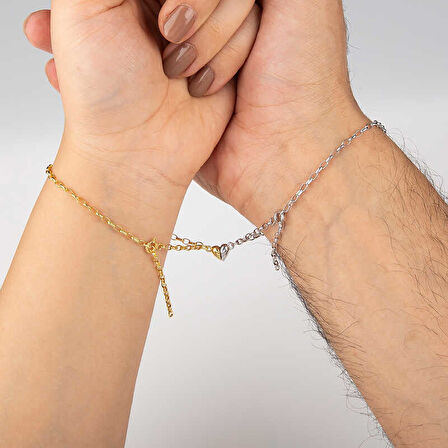 Himarry 925 Ayar Gümüş Rodyum Gold Çift Kalpli Aşk Bileklik