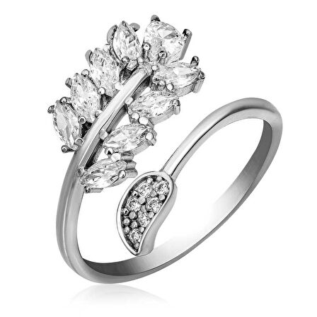 Himarry Gümüş Ayarlanabilir Beyaz Taşlı Yaprak Kadın Yüzük