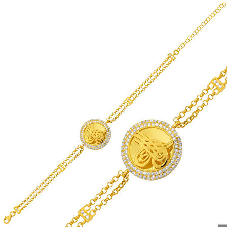 Himarry 925 Ayar Gümüş Gold Tuğralı Bileklik