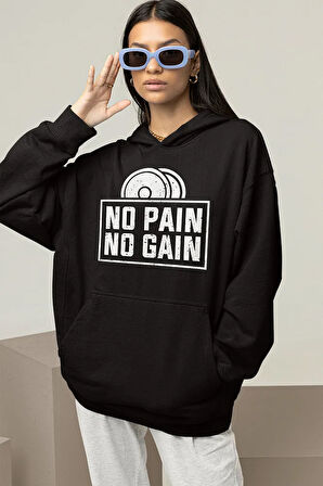 No Pain No Gain Yazılı Unisex Oversize Fitness Gym Hoodie