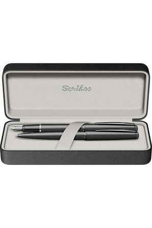 Scrikss Mat Siyah Dolma Kalem + Tükenmez Kalem Takım Set 78Mb