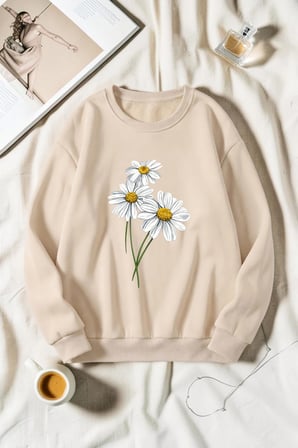 Unisex Baskılı Bisiklet Yaka Sweatshirt